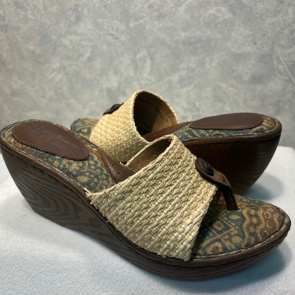 Born Tweed Raffia W62238 Wedge Platform Sandal - Size 8
